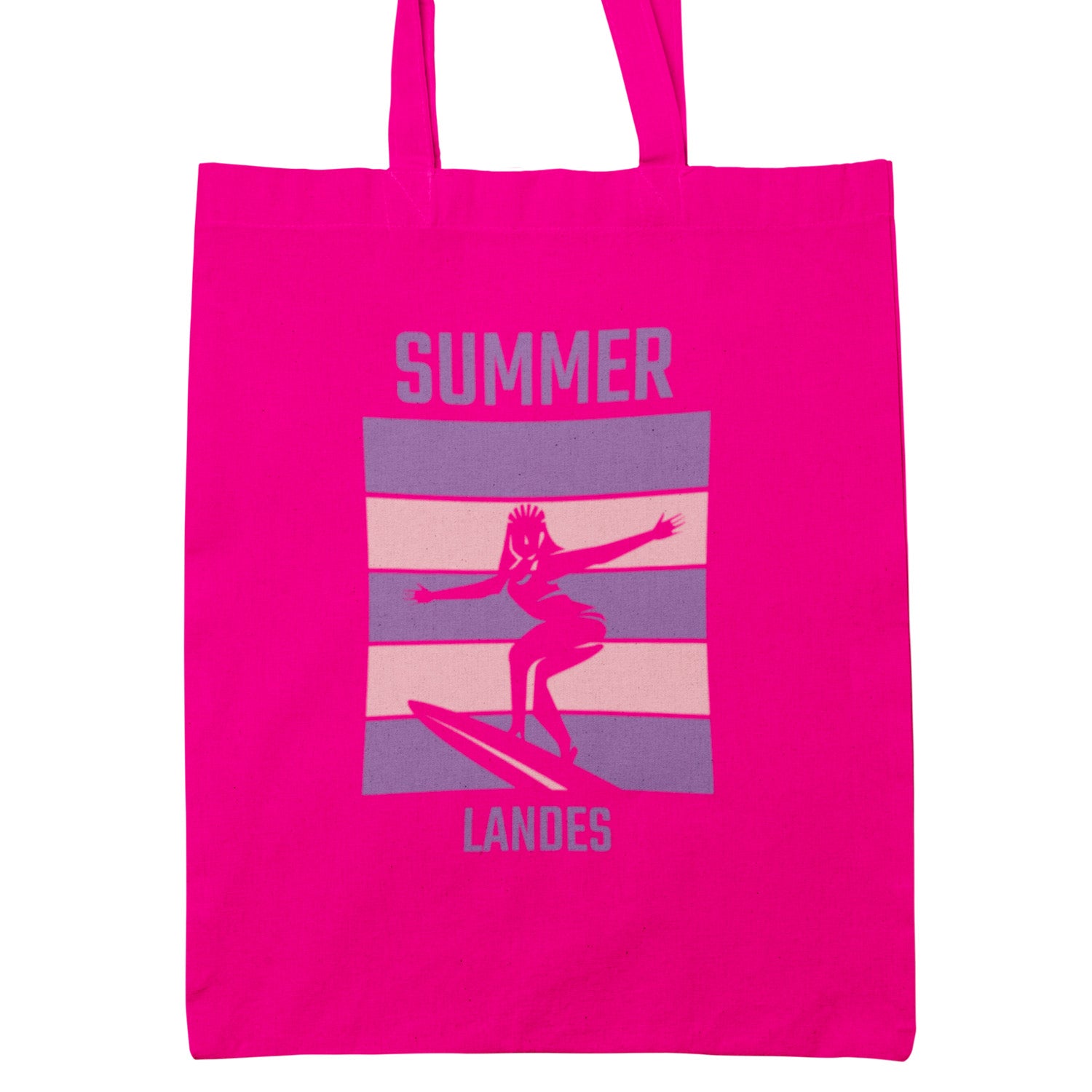 Tote bag rose Summer Landes avec motif surf rétro inspiration plage et été dans les Landes