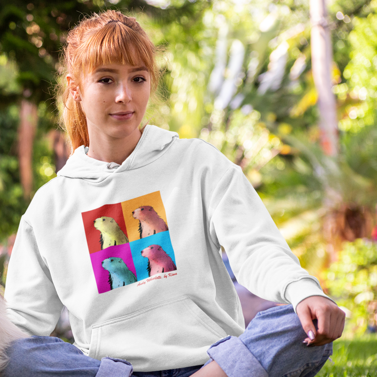 sweat capuche marmotte pop art pyrénées blanc unisex sud ouest béarn