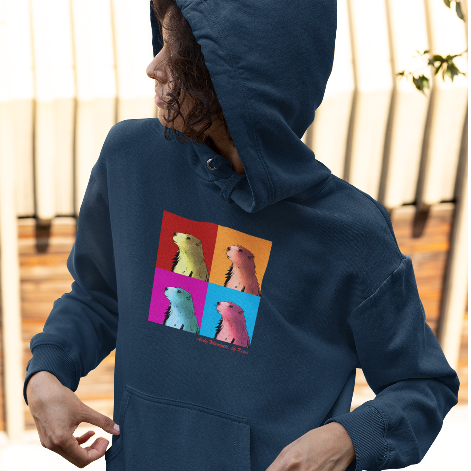 sweat capuche noir marmotte pop art montagne béarn pyrénées