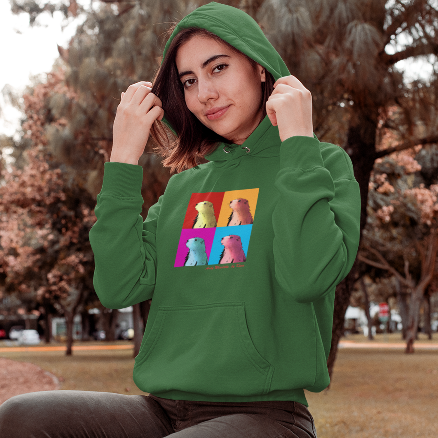 hoodie vert forêt marmotte pop art design sud ouest pyrénées