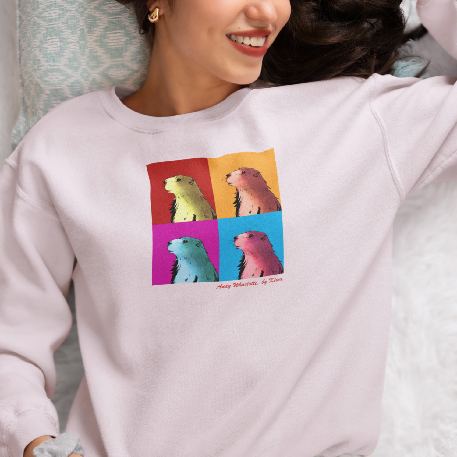 sweat rose clair marmotte pop art design graphique pyrénées